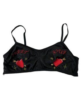 Playful Promises Bettie Paige Clara Sweet and Sour Retro Embroidery Bralette  Sz